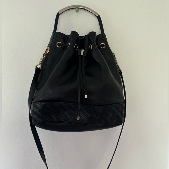 Vintage ITALIAN SISO Black Leather Bucket Bag Purse - Picture 7 of 10